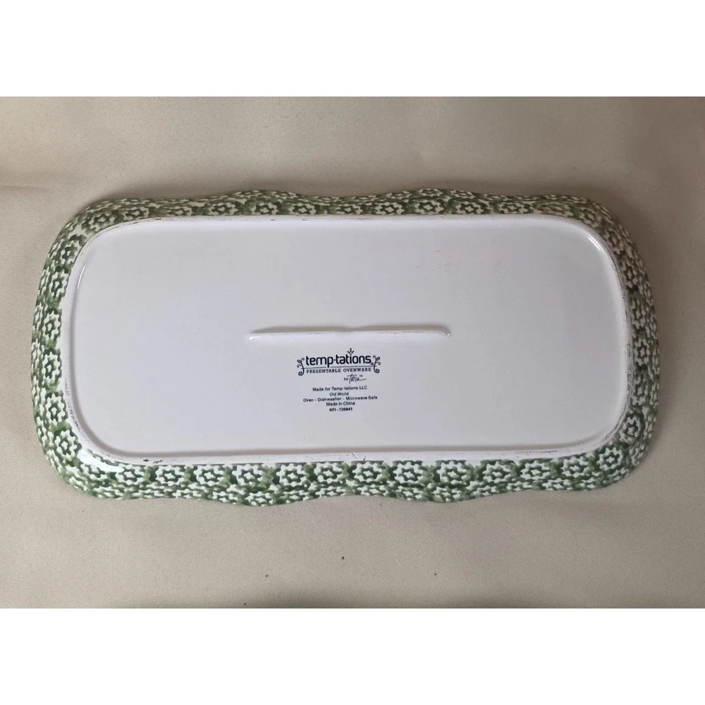 Temp-tations By Tara Old World Green Snack Plates Set 2 Chip Dip Serving Tr